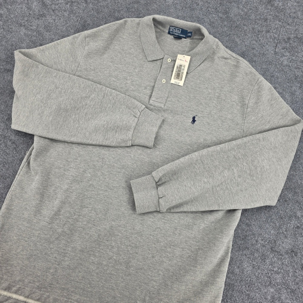 Polo Ralph Lauren Mens XXL Long Sleeve Polo Shirt Gray Cotton Blend NWT
